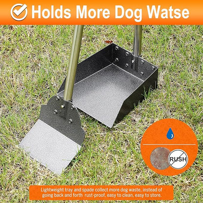 Pooper Scooper, Metal Aluminum Tray and Spade Poop Scoop Set with Adjustable Stainless Steel Long Handle, Pet Waste Removal Heavy Duty Poop Scooper (Tray&Spade, Small)