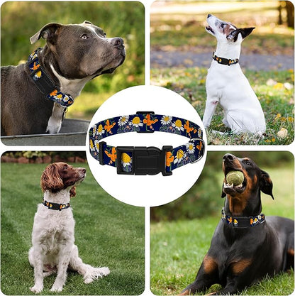 Dog Collar with Butterflies Print, Daisy Boys Girls Puppy Collar for Small Medium Large Dogs, Adjustable Soft Floral Pet Collar with Safety Buckle for Male Females(Blue Butterfly,S)
