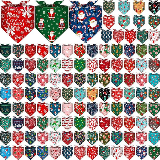 Amylove 120 Pcs St. Patrick's Day Dog Bandanas Bulk Holiday Triangle Dog Pack Puppy Kerchief Bandana Adjustable Spring Pet Scarf for Pet Cat Costume Accessories Decor(Snowman)