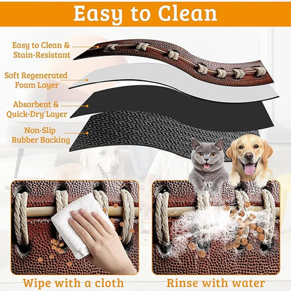 Football Texture Feeding Mat,Laces Stripes Absorbent Quick-Dry Cat Dog Food and Water Bowl Mats,Non-Slip Rubber Backing Mat,Cat Dog Accessories Supplies 12" x 20"