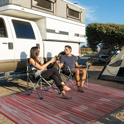 GENIMO Outdoor Rug for Patio Clearance, 6'x9' Waterproof Camping Mat, Reversible Plastic Straw Rugs for RV, Camper, Balcony, Backyard, Picnic, Deck (Red Grey)