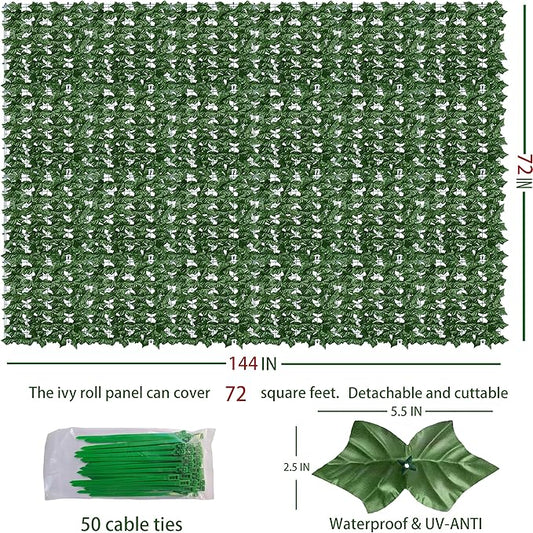 Artificial Ivy Privacy Fence Wall Screen: 72 x144 in UV-Anti Faux Greenery Backdrop Ivy Vine Leaf Hedges Fence Panels for Patio, Balcony, Garden, Backyard Indoor Outdoor Green Wall Decor