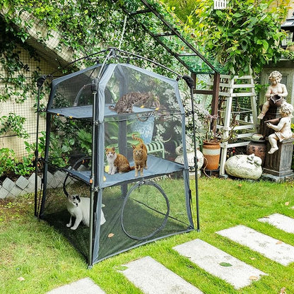 Automatic Pop-Up Cat Enclosure|3-Tier Cat Tent|Cat Cage|Outdoor Catio with Patent,Breathable Portable & Foldable, Stable Structure for Indoor/Outdoor, Free Teaser Wand,Friendly Connectable playpen
