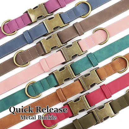 Didog Soft PU Leather Dog Collar, Stylish Quick Released Dog Collar for Large Dogs, Easy Clean Adjustable Pet Collar for Daily Walking, Brown, L Fit 15-23" Neck