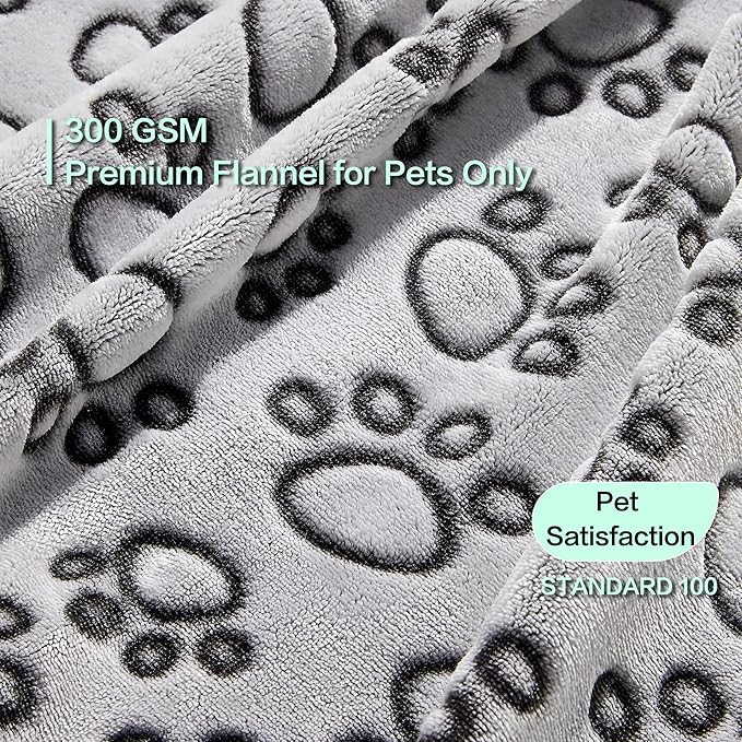 Stuffed Premium Soft Dog Blanket, with Flannel Grey Cute Paw Print, 43 * 66 inches, Self Warming Cat Blanket Puppy Supplies Dog Products Stuff Essentials
