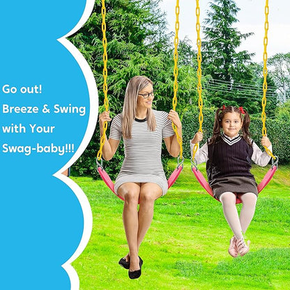 TURFEE 2 Packs Heavy Duty Swing Seat, Swing Set Accessories Replacement with 4 Snap Hooks for Kids Outdoor Play Playground, Trees, Swingsets, Playground(Pink)