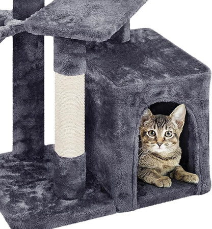 Topeakmart Cat Tree Cat Tower for Indoor Cats, 34.5in Cute Cat Tree Activity Center with Condo & Scratching Post, Multi-Level Cat Climbing Tower Play House w/Large Perch, Platform, Basket for Kitten
