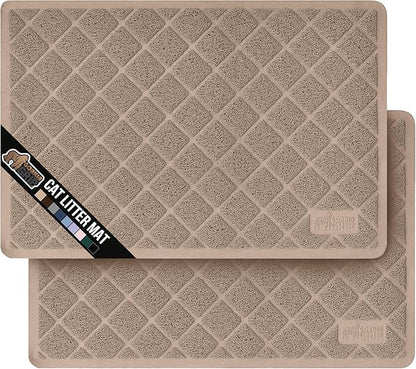 GORILLA GRIP Cat Litter Box Mat, 35x23 2 Pack, Water Resistant, US Designed Kitty Litter Trapping Mats, Easy to Clean Scatter Control, Less Mess and Clean Floors, Kitten Supplies for Indoor Cats Beige