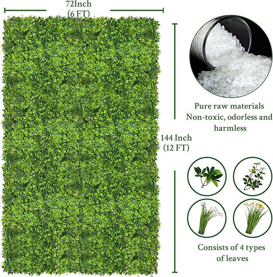 Artificial Plant Wall Roll: 72 X144 in (72 sqft) UV-Anti Ivy Privacy Fence Screen Faux Greenery Panels Backdrop Boxwood Ivy Vine Leaf Hedge Fence for Indoor Outdoor Green Decor