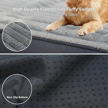 Dog Bed Extra Large Sized Dogs, Orthopedic Flannel XXL Dog Bed with Removable Washable Cover, Waterproof Indestructible Big Dogs Beds with Anti-Slip Bottom, Egg Crate Memory Foam Pad, 47"x29"x4", Grey
