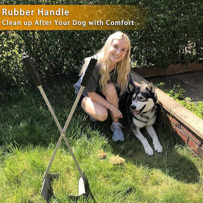 Heavy Duty Pooper Scooper 38" Stainless Steel Long Handle Dog Pooper Scooper with Teeth for Large Dogs Outdoor Pet Waste Removal Shovel Waste Pick-up Yard & Grass Use Leaves Cleaning