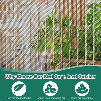 2 Pack Bird Cage Seed Catcher Guard, Bird Cage Cover,Heavy Duty Adjustable Nylon Mesh Netting Seed Catche for Parrot Parakeet Macaw African(L-94.4’’*14.9’’)