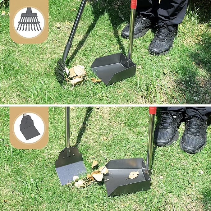 Heeyoo Dog Pooper Scooper, Dog Poop Tray and Rake Set, Pet Waste Removal Scoop with Long Adjustable Sectional Stainless Handles