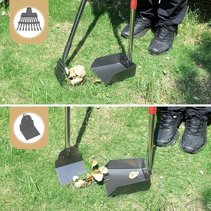 Heeyoo Dog Pooper Scooper, Dog Poop Tray and Rake Set, Pet Waste Removal Scoop with Long Adjustable Sectional Stainless Handles