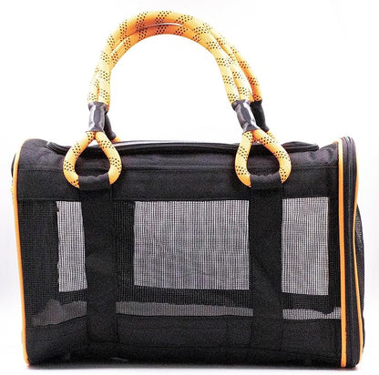 Buddy's Best Airline Approved Pet Carrier – Black & Orange Heavy Duty, Fits Under Seat, TSA Compliant, Ventilated Mesh Design w/Waterproof Base & Reflective Safety Strips