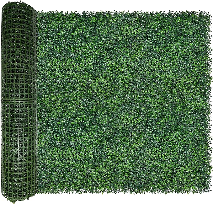 Artificial Boxwood Roll: 40x120 in (33.5 sqft) UV-Anti Faux Ivy Boxwood Hedge Leaf Grass Wall for Patio Balcony Privacy, Garden, Backyard Greenery Wall Backdrop and Fence Decor