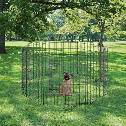 Yaheetech 30" High 8 Panel Foldable Metal Dog Exercise Pen Pet Playpen Dog Fence Outdoor & Indoor Use for Small Animals with Door Black