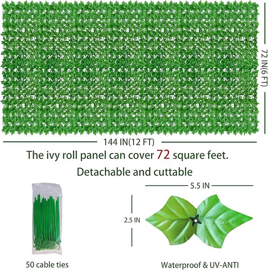 Artificial Ivy Privacy Fence Wall Screen: 72 X144 in UV-Anti Faux Greenery Backdrop Ivy Vine Leaf Hedges Fence Panels for Patio, Balcony, Garden, Backyard Indoor Outdoor Light Green Decor