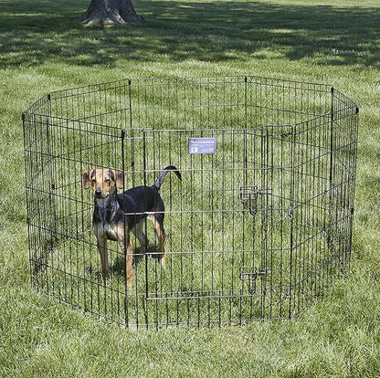 MidWest Homes for Pets Folding Metal Dog Exercise Pen, Indoor/Outdoor Playpen with Secure Door, Provides 16 Sq Feet of Play Space, 30-Inches Tall, Black E-Coated