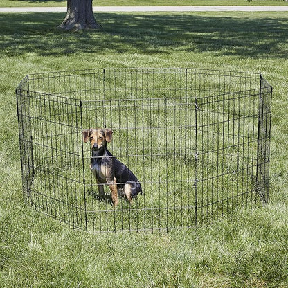 MidWest Homes for Pets Folding Metal Puppy / Dog Exercise Pen, Indoor/Outdoor Playpen with No Door, Provides 16 Sq Feet of Play Space, 30-Inches Tall, Black E-Coated
