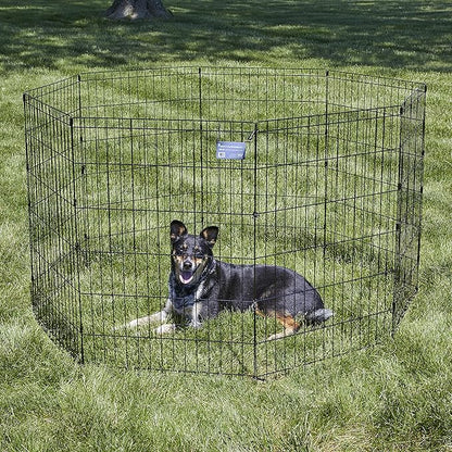 MidWest Homes for Pets Folding Metal Dog Exercise Pen, Indoor/Outdoor Playpen with No Door, Provides 16 Sq Feet of Play Space, 36-Inches Tall, Black E-Coated