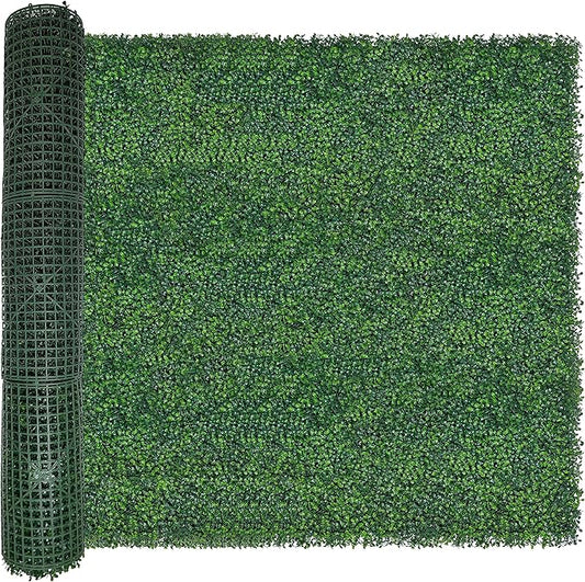 Artificial Boxwood Roll,48x120 in (40 sqft) UV-Anti Faux Ivy Boxwood Hedge Leaf Grass Wall for Patio Balcony Privacy, Garden, Backyard Greenery Wall Backdrop and Fence Decor